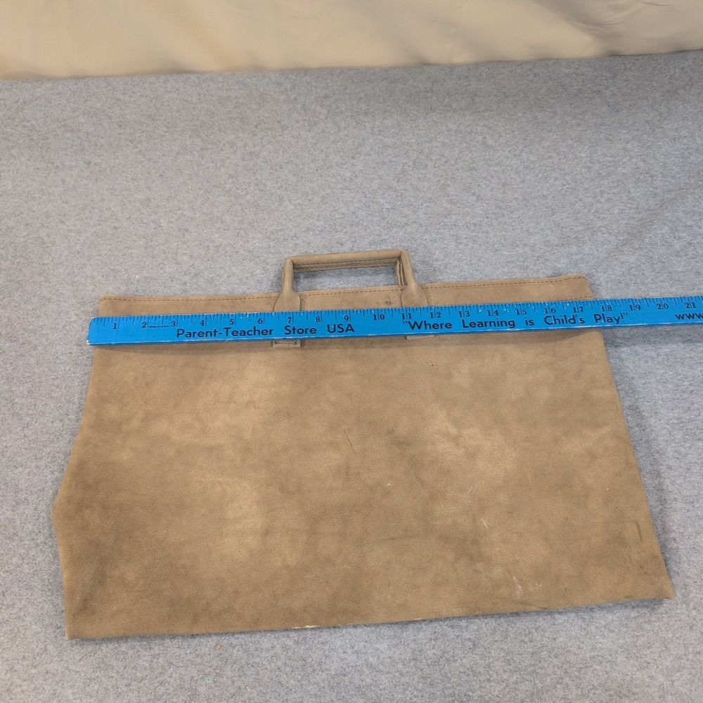 Tan Faux Suede Zippered Portfolio Document Bag with Top Handle - Picture 5 of 5